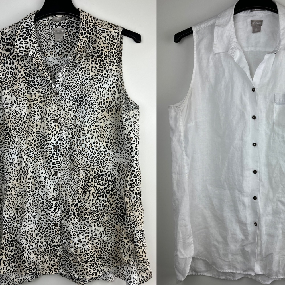 Chico's Bundle of 2 100% Linen No Iron Sleeveless Tunic Tops Plus Size 3 16/18 - Picture 2 of 16